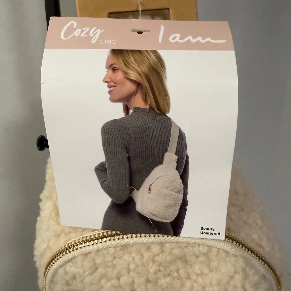 Cozy Chic I Am Sherpa‎ Sling Bag Cream Ivory Faux Shearling Crossbody Backpack